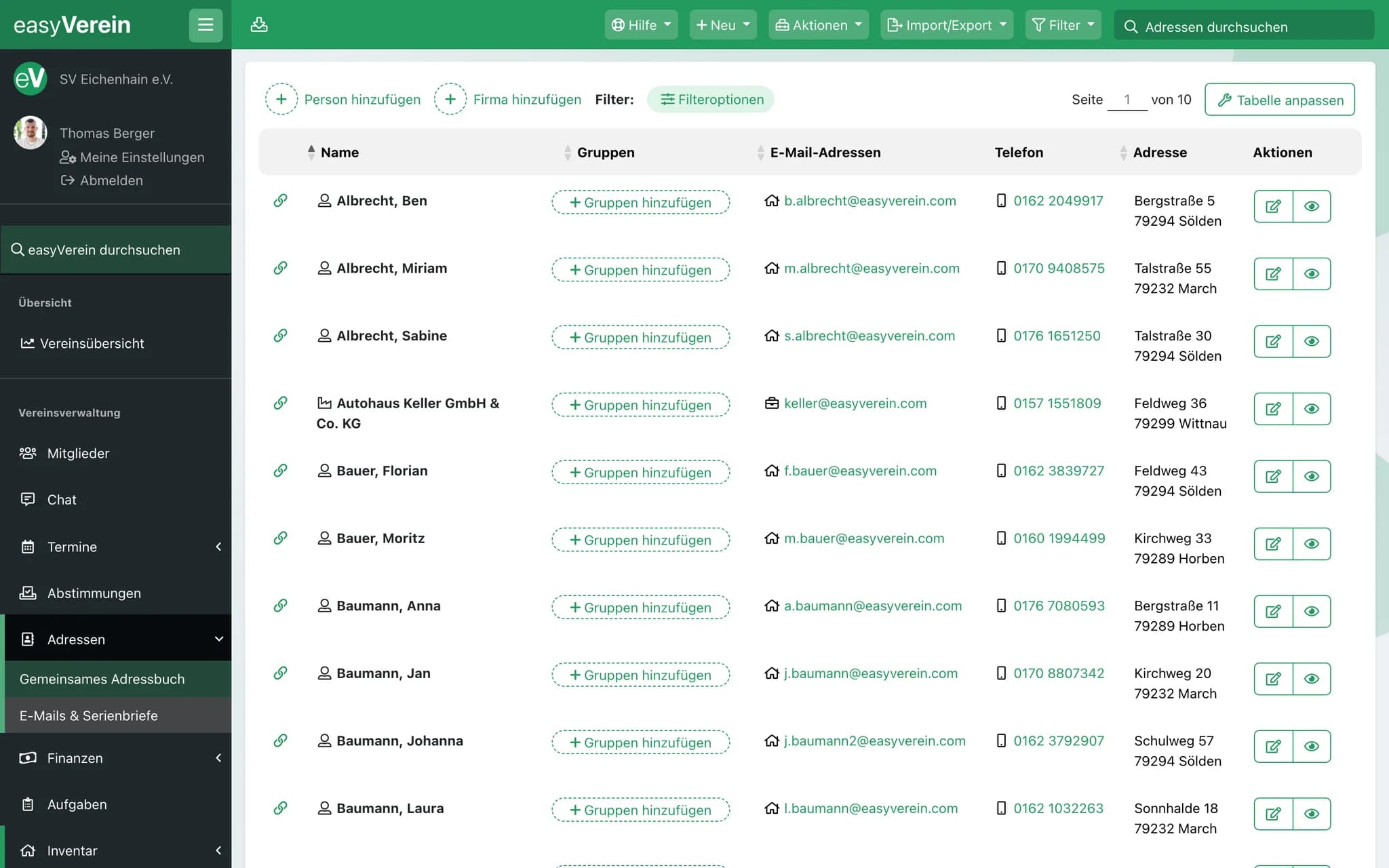 Screenshot Adressverwaltung