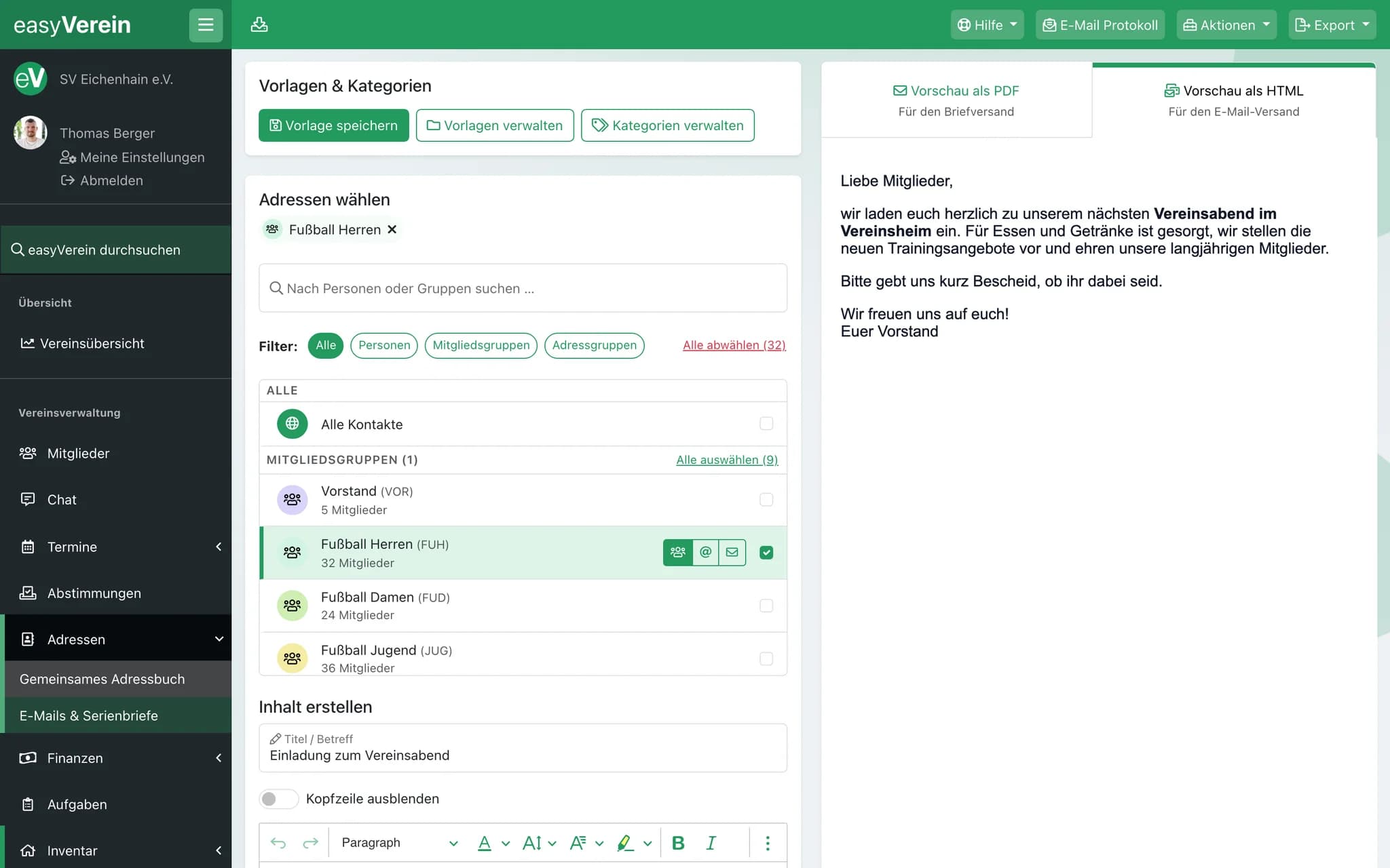 Screenshot E-Mails und Serienbriefe