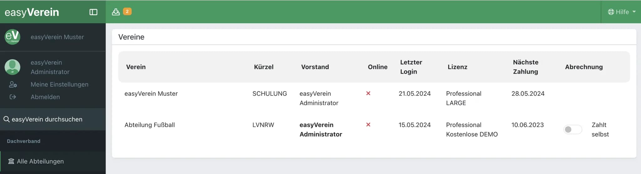 Screenshot Dachverband