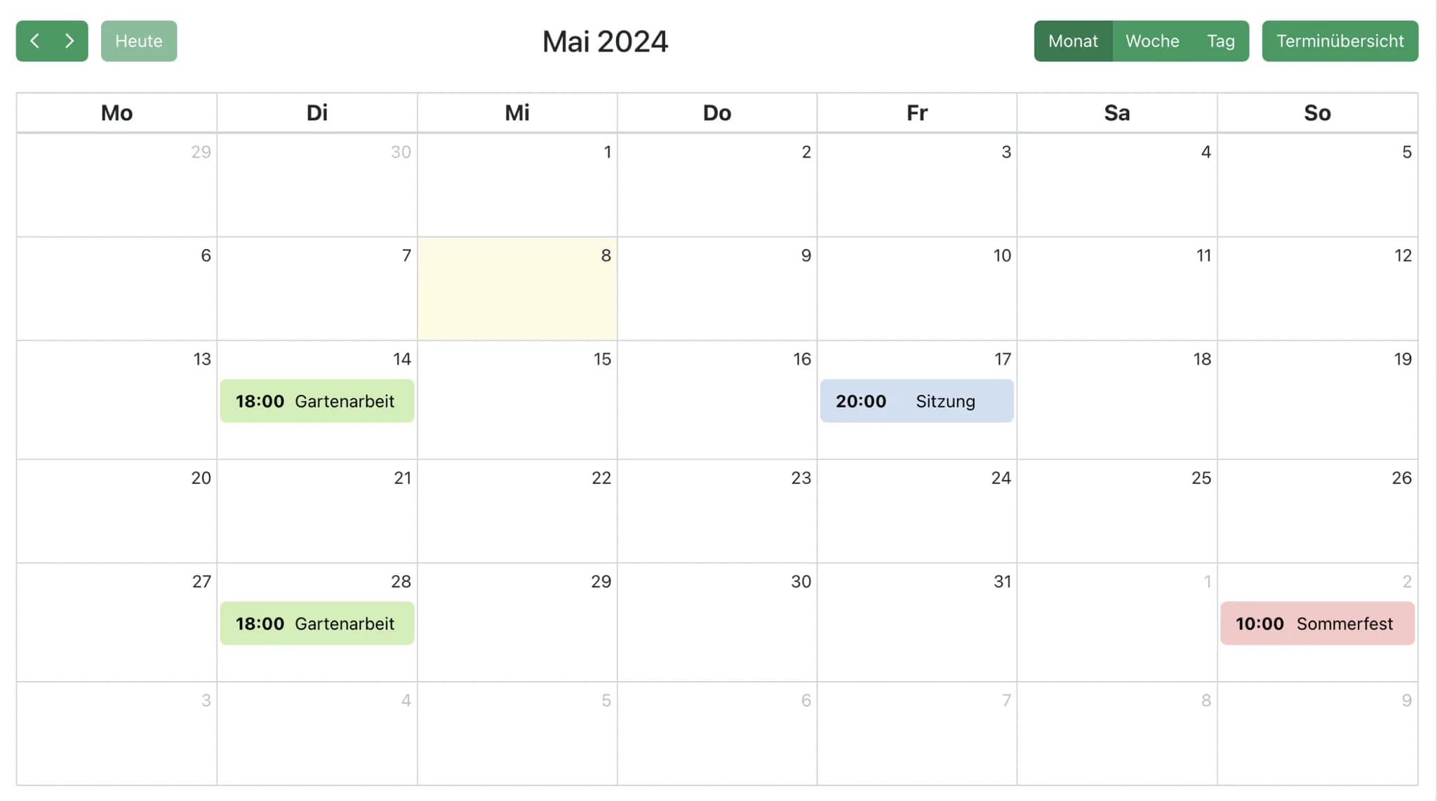 Vereinskalender eines Kleingartenvereins